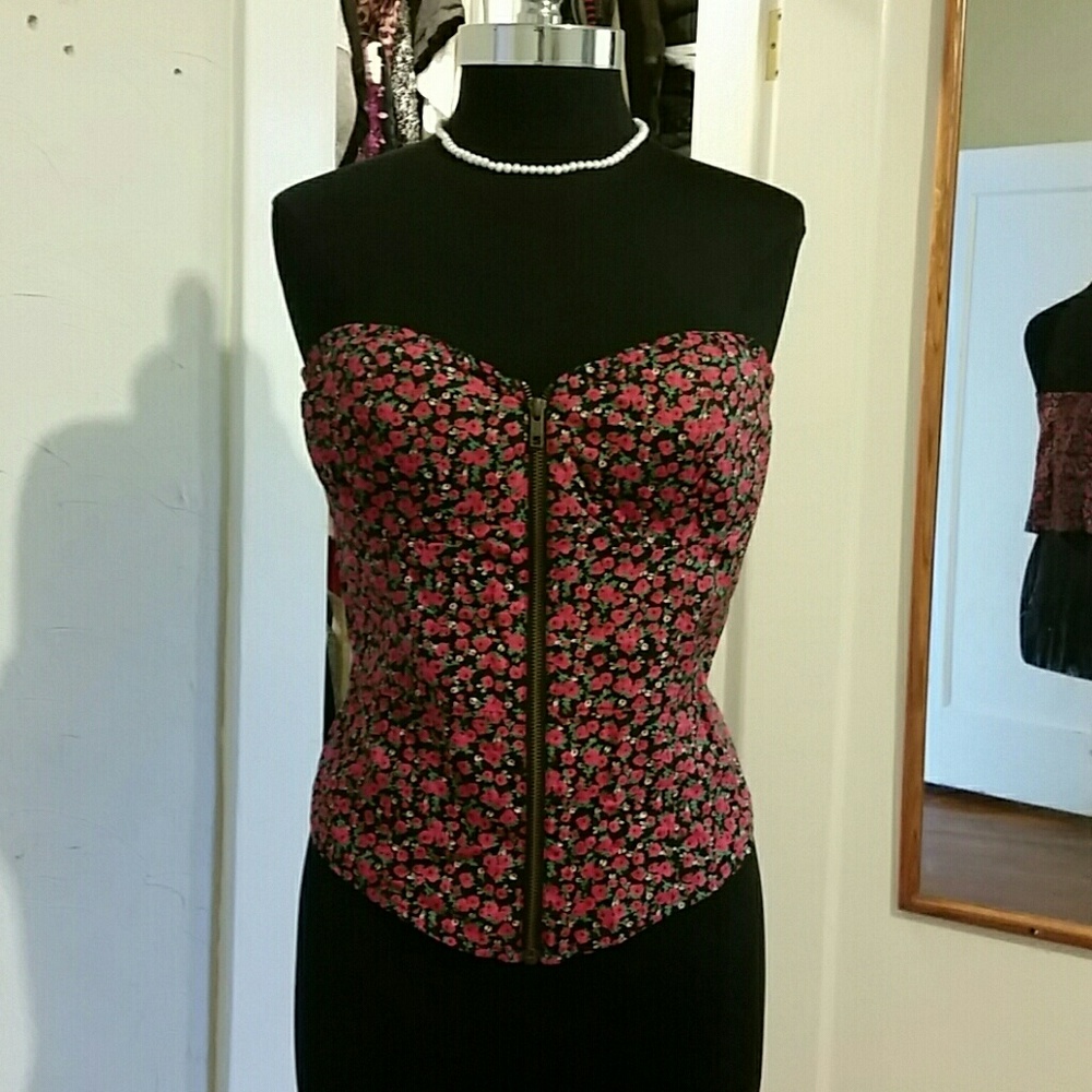 Pink and black Floral corset / bustier